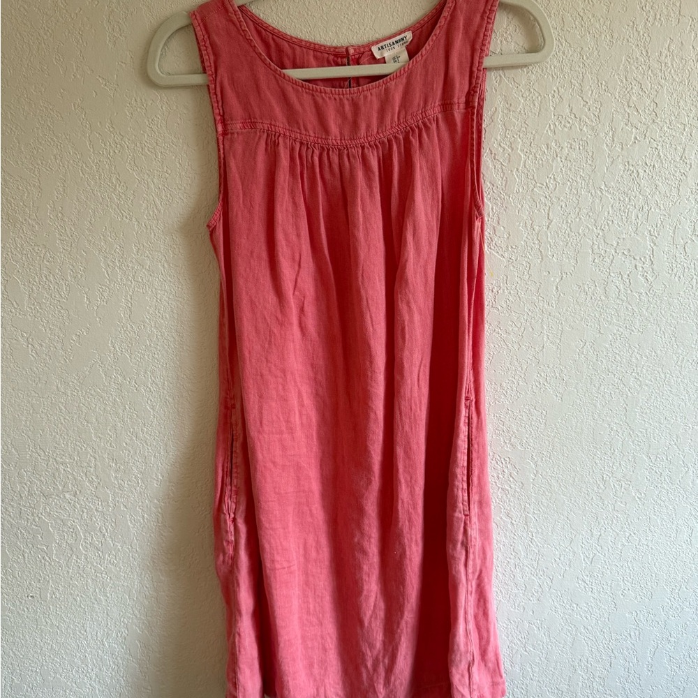 Pink Sleeveless linen midi Dress
